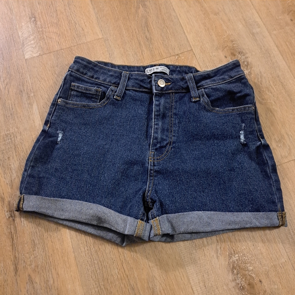 Primark Dark Blue Cuffed Hem Denim Shorts Women's Size 8